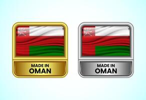 Made in Oman label icon in gold and silver color. Flag icon set for business vector