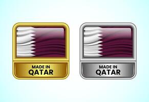 Made in Qatar label icon in gold and silver color. Flag icon set for business vector