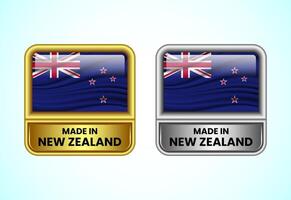 Made in New Zealand label icon in gold and silver color. Flag icon set for business vector