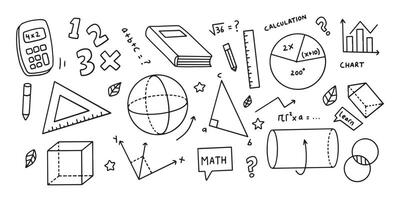 Math doodle elements. Back to school illustration in line vector