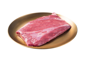 Raw flank beef marbled meat steak on butcher table. Gray background. Top view png