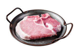 Raw pork t bone chop meat steak. Black background. Top view png