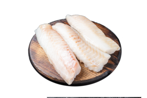 Fillets of codfish, raw cod fish meat. Black background. Top view png