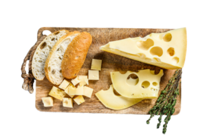 Yellow cheese with holes, dairy products. Gray background. Top view png