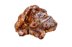 Grilled beef marbled steak. Chuck eye roll on the cutting Board. White background. Top view png