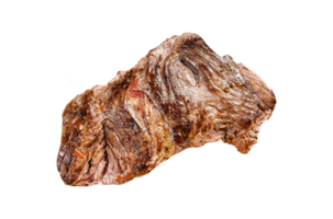 Grilled flank steak on a chopping Board with seasonings and spices. White background. Top view png