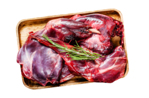 Hare meat. Raw fresh wild hare on a wooden table with vegetables and spices. Top view. Organic meat png