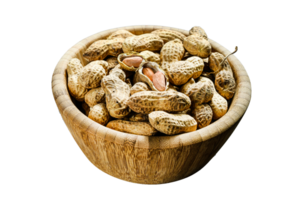 Raw unshelled peanuts in the shell. Organic groundnut. Black background. The view from the top. Space for text png