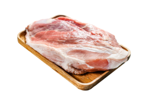 fresh pork cuts. Raw meat with spices. shoulder butt part. Gray background. Top view. Space for text png