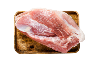 fresh pork cuts. Raw meat with spices. shoulder butt part. Gray background. Top view png