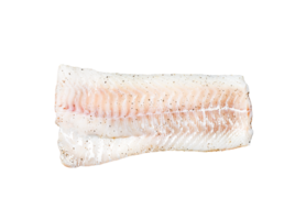 Raw cod fillet with thyme and herbs in a pan. Cooking fresh fish. Gray background. Top view png
