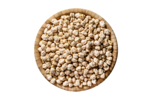 Raw Chickpeas in bowl. Nutritious food. Healthy and vegetarian food. Gray background. Top view. Space for text png