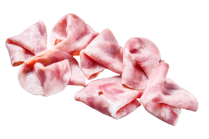 Slices of Pork ham. Fresh prosciutto. White background. Top view png