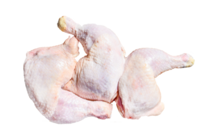 Raw chicken thighs on a chopping Board. Gray background. Top view png