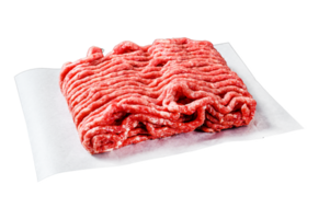 Minced pork. Black background. Top view. Space for text. png