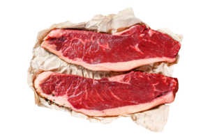 Fresh raw marbled beef steak. Gray background. Top view png