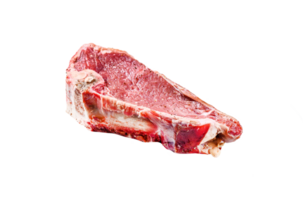 Raw beef cut with bone. Gray background. Top view. png