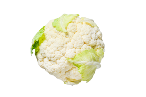 Raw organic cauliflower with leaves. Gray background. Top view png