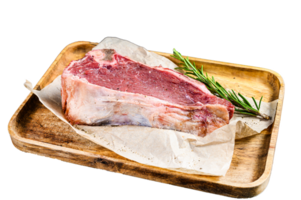 Raw beef cut with bone. Black background. Top view png