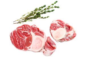 Raw fresh ossobuco con with herbs. osso buco meat. Black background. Top view png