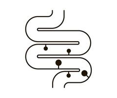 Intestine with polyp, checkup digestive system line icon. Disease in gut. Detection of an inflamed cell in internal intestine organ symbol. graphic illustration vector