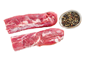 Fresh pork tenderloin. Raw fillet meat. gray background. Top view png
