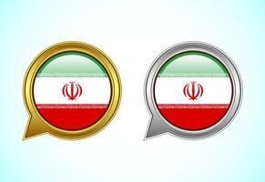 Iran flag speech bubble. Speaking flag icon in gold and silver color vector