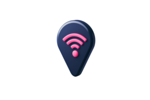 A stylized pin icon featuring a Wi-Fi signal and a circular button in a vibrant color scheme. png