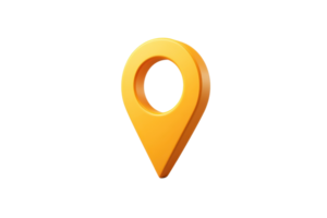A vibrant orange location pin, commonly associated with mapping and navigation, displayed in a sleek, 3D design. png