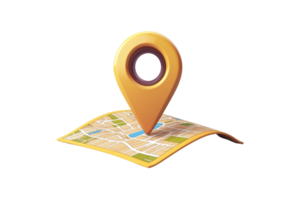 A location pin sitting on a map, symbolizing navigation and geographic points of interest. png