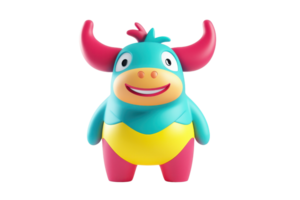 A colorful, cartoonish creature with large horns, a cheerful expression, and a rounded body design. png