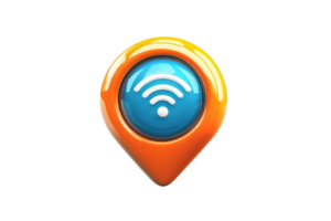 A colorful location pin icon featuring a Wi-Fi symbol at its center, representing connectivity and location-based services. png