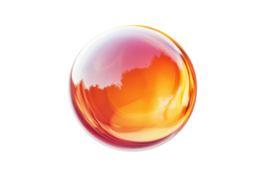 A glossy orb featuring vibrant orange and red hues, reflecting light and showcasing a mesmerizing gradient of color. png