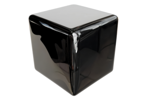 A glossy, geometric cube with a sleek, reflective surface that showcases modern design aesthetics. png