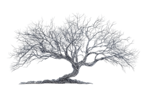 A striking, intricate tree with sprawling branches and a complex network of roots, showcasing its unique structure and natural beauty. png