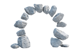 A series of stones arranged in an arch formation, showcasing unique textures and shapes. png