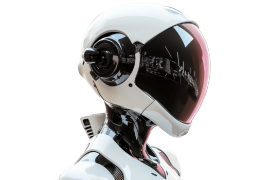 en trogen robot hjälm med en elegant design, terar en reflekterande visir och Avancerad audio komponenter. png