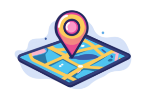 Colorful map illustration featuring a location pin, highlighting navigation and geography concepts. png