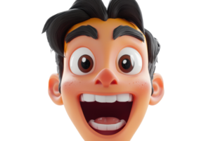 A cheerful cartoon character with big expressive eyes and a wide smile, showcasing a playful and friendly demeanor. png