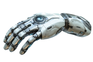 A robotic hand featuring intricate designs, metallic textures, and advanced technological components. png