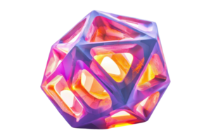 A visually striking polyhedral object emitting colorful light patterns. png