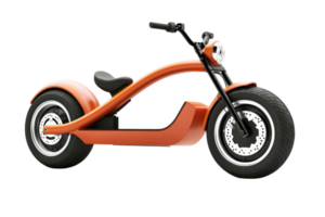 A stylish, modern electric motorcycle featuring a distinctive orange frame and oversized tires, designed for a unique riding experience. png