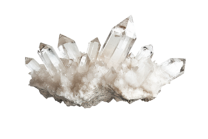 A cluster of striking, pointed quartz crystals with a milky white base, exhibiting natural formations and sharp edges. png