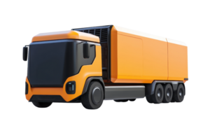 A modern orange delivery truck with a sleek design and multiple wheels, showcasing a streamlined shape for efficient transport. png