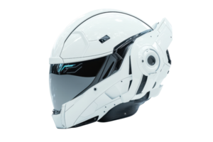 A futuristic white helmet with sleek lines and a visor, designed for advanced protection and style. png
