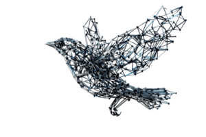 A stylized bird constructed from geometric lines and shapes, conveying a sense of movement and creativity. png