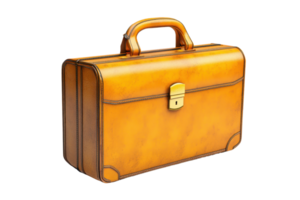 A stylish, vintage leather briefcase with a sturdy handle and a secure lock, showcasing craftsmanship and elegance. png