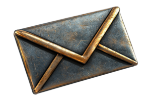 A stylized, metallic envelope featuring a textured surface and distinct geometric lines, symbolizing communication and messages. png