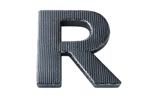 A three-dimensional letter R with a textured surface, showcasing a modern and sleek design. png