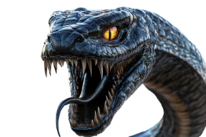A detailed depiction of a fierce snake with sharp fangs and striking yellow eyes, showcasing its menacing presence. png